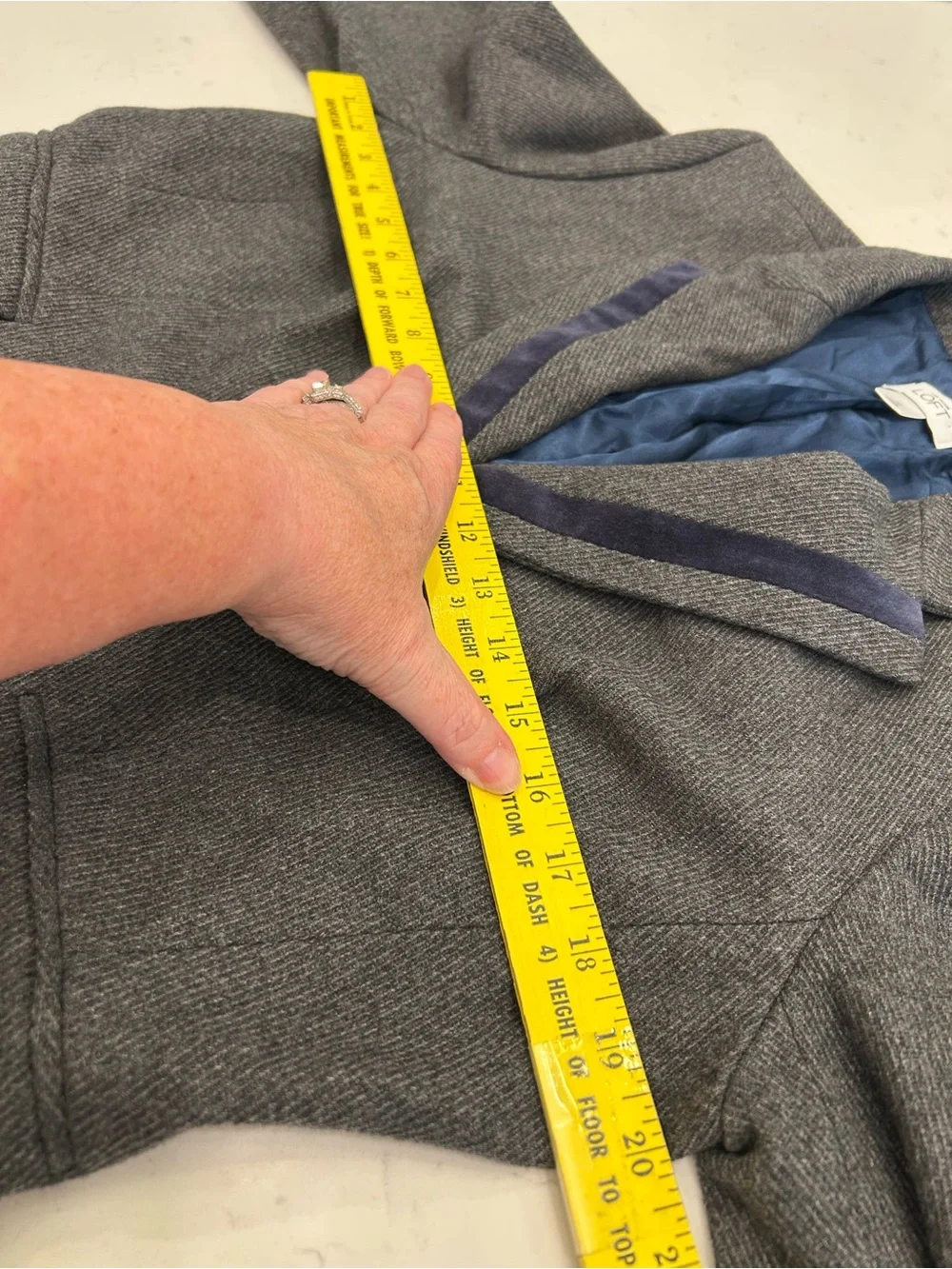LOFT Gray Herringbone Blazer with Navy Trim